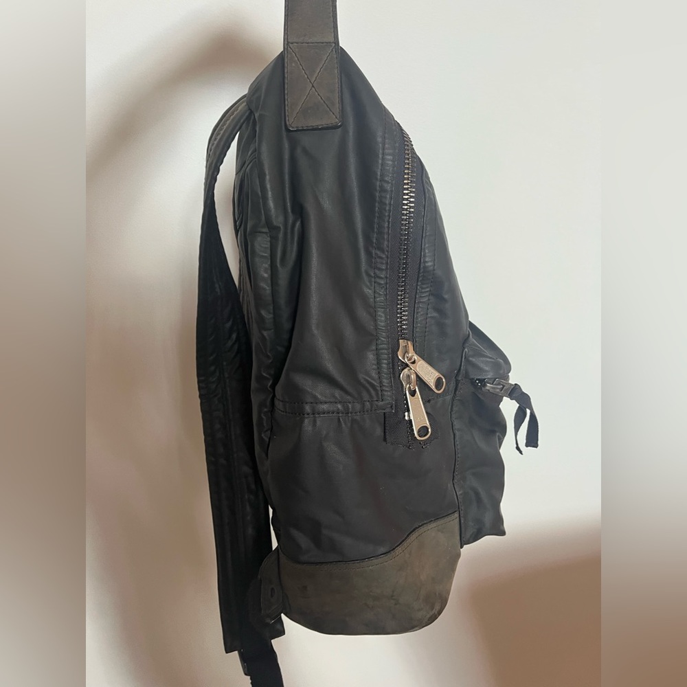 All Saints black leather & canvas mixed media backpack